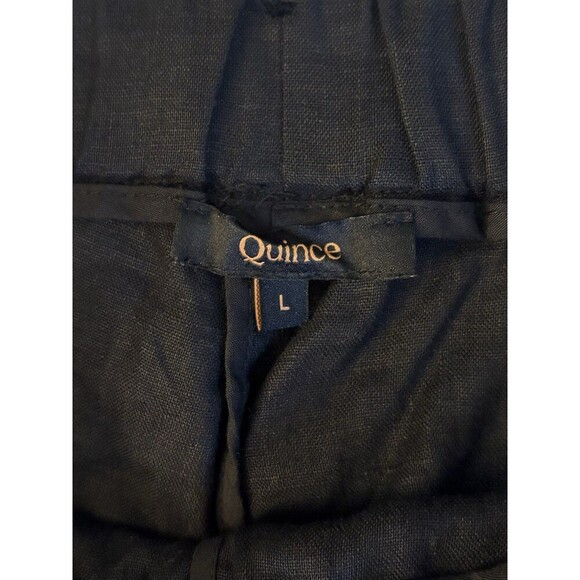 QUINCE 100% Organic Linen Pant Women Medium Wide Leg Black Elastic Waist Cropped - Picture 2 of 9